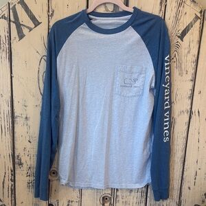 Vineyard Vines Men's Long Sleeve Tee in Blue and Light Blue